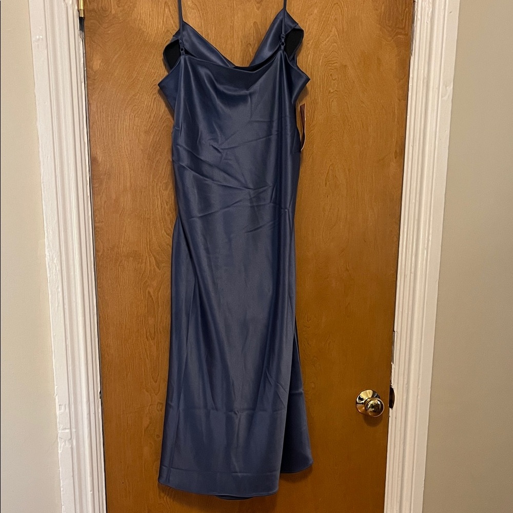 NWT BHLDN Emery Square-Neck Stretch Satin Midi Dress XXL, Slate (blue) - Picture 11 of 14